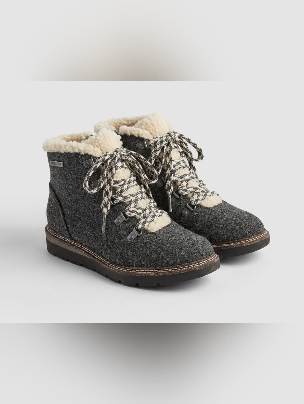 Women's Grey Sherpa-Lined Lace-Up Boots